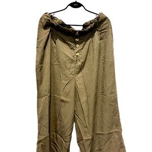 Brown Wide-Leg Pants with Button Detail